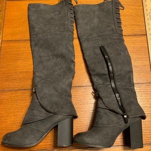 Knee high charcoal suede boots